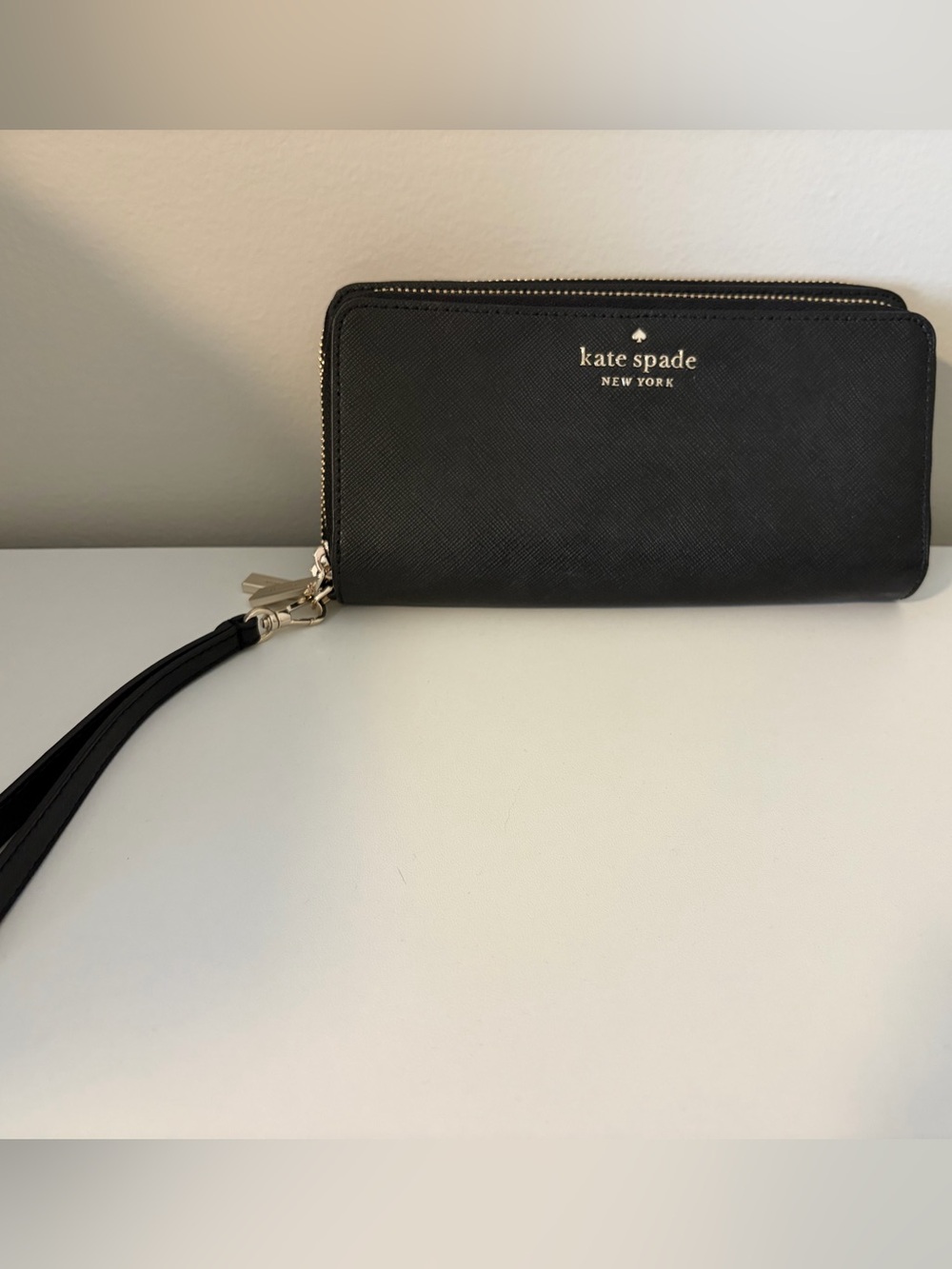 kate spade Black Zip-Around Wristlet Clutch with Gold Hardware